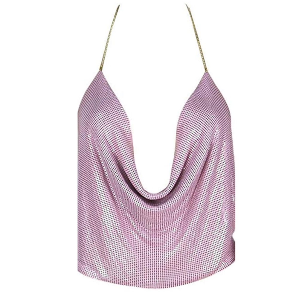 Pink Rose Metallic Halter Top